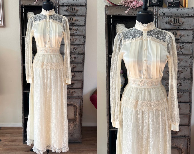 Vintage 1970's Gunne Sax Cream Sheer Lace Overlay Dress XS - Etsy