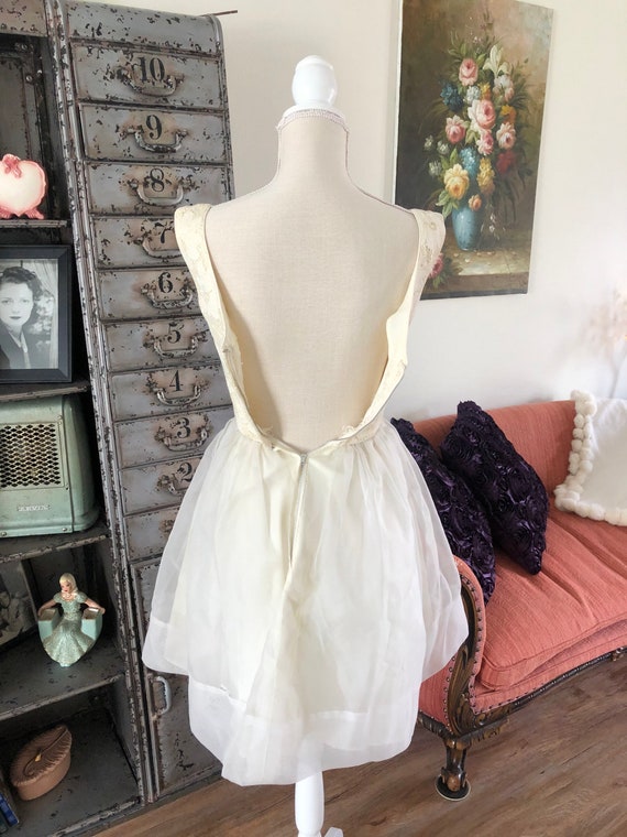 Vintage 1950's 60's Cream Lace Bodice Cocktail Dr… - image 3