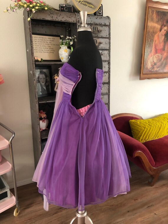 Vintage 1950's Purple and Pale Pink Cocktail Dres… - image 4