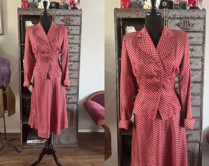 Vintage 1940's Joselli Red Jacket and Skirt Small - Etsy