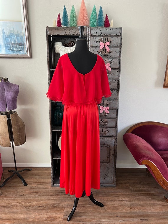 open lace back dress Red Chiffon Flutter Sleeves A-Line Slit Bridesmaid Gown main image 1