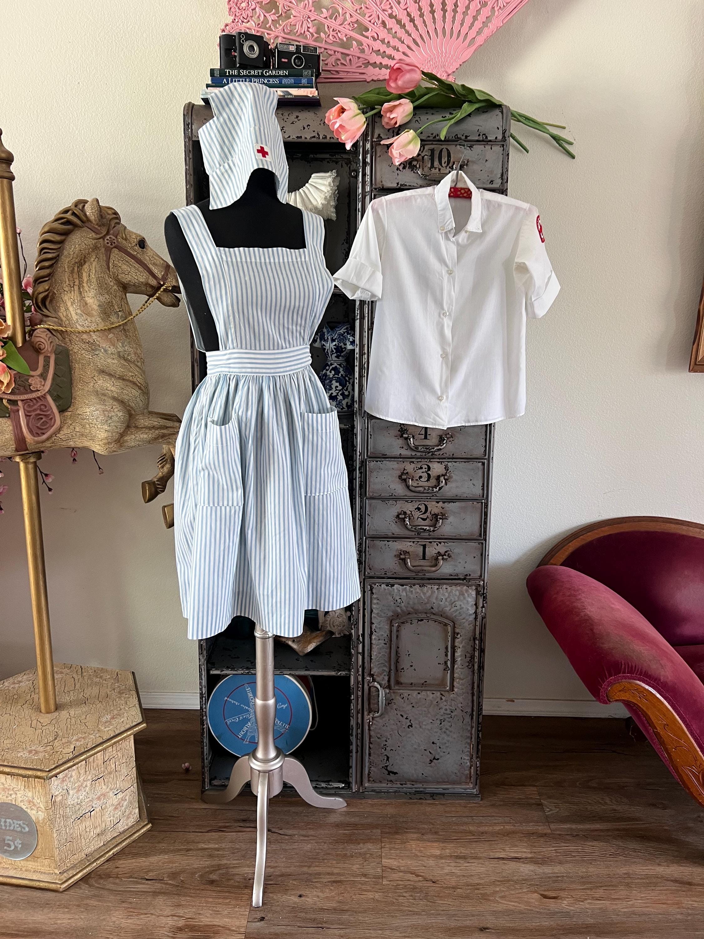 Vintage 1940's 50's Red Cross Blue and White Candy Striper Nurse
