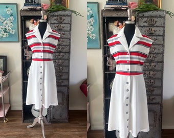 Vintage 1970's Nautical Dress Large