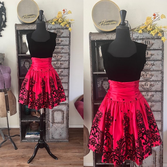 1990's Scott McClintock Black and Red Party Dress… - image 1
