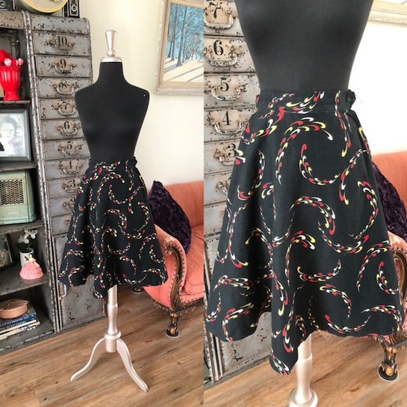 Vintage 1950's Black Wool Felt Skirt XS