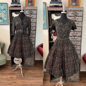 Vintage 1950's Black and Brown Swirl Print Dress and Bolero Medium - Etsy Vintage 1950's Black and Brown Swirl Print Dress and Bolero Medium - Etsy