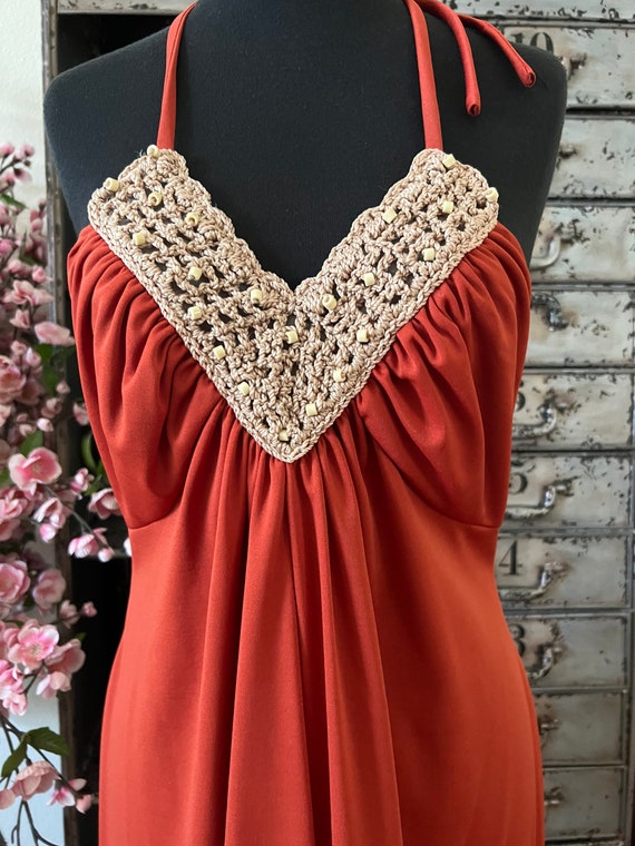 1970's Burnt Orange Halter Top Sundress S/M - image 6