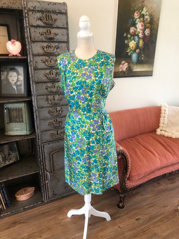 Vintage 1960's Floral Print Dress M/L - image 4