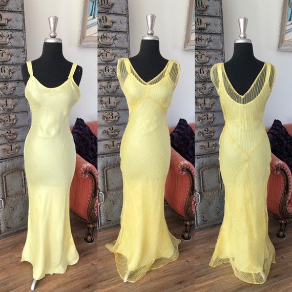 Vintage 1930's 40's Lemon Yellow Sheer Bias Cut Go