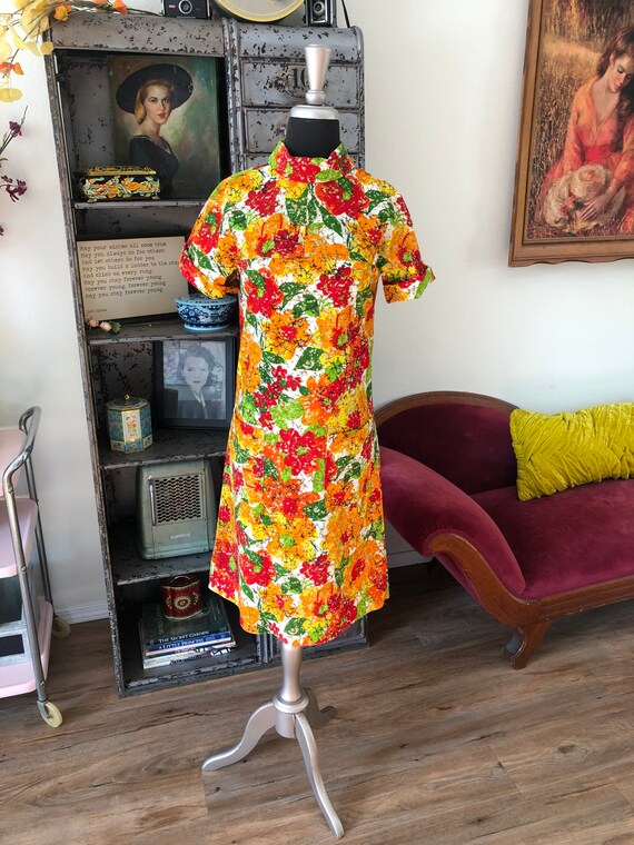 Vintage 1960's 70's Autumnal Print Dress XS - image 2