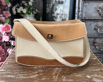 1960's 70's Three Tone Brown Leather Mini Purse