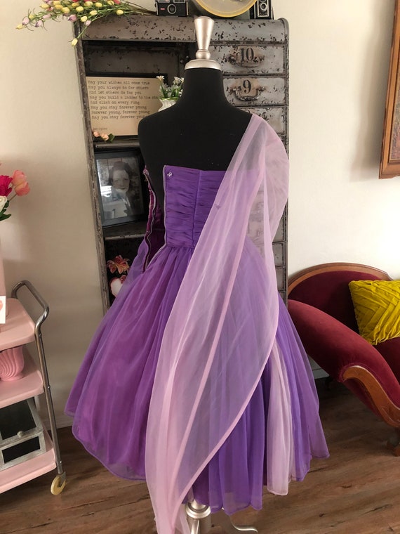 Vintage 1950's Purple and Pale Pink Cocktail Dres… - image 2