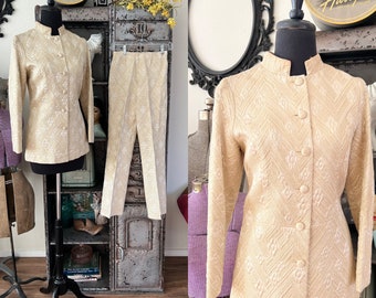 Vintage 1960's I.Magnin Metallic Gold Jacket and Pants Set XS