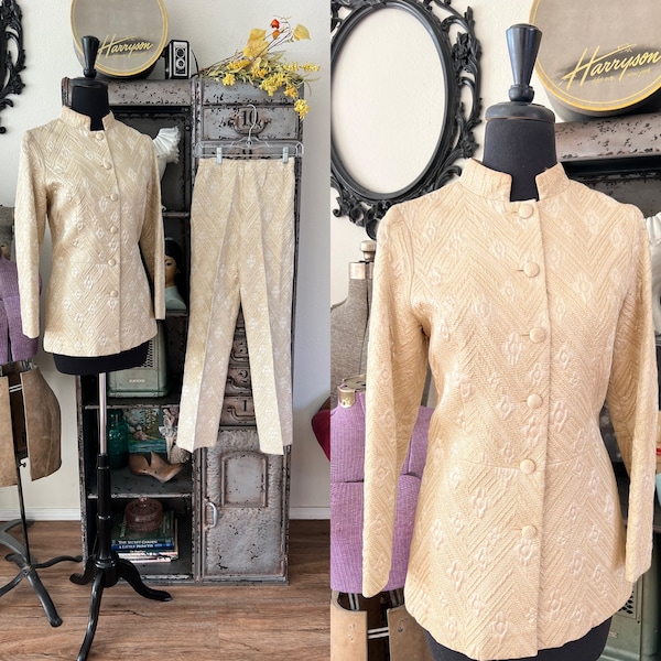 Vintage 1960's I.Magnin Metallic Gold Jacket and Pants Set XS