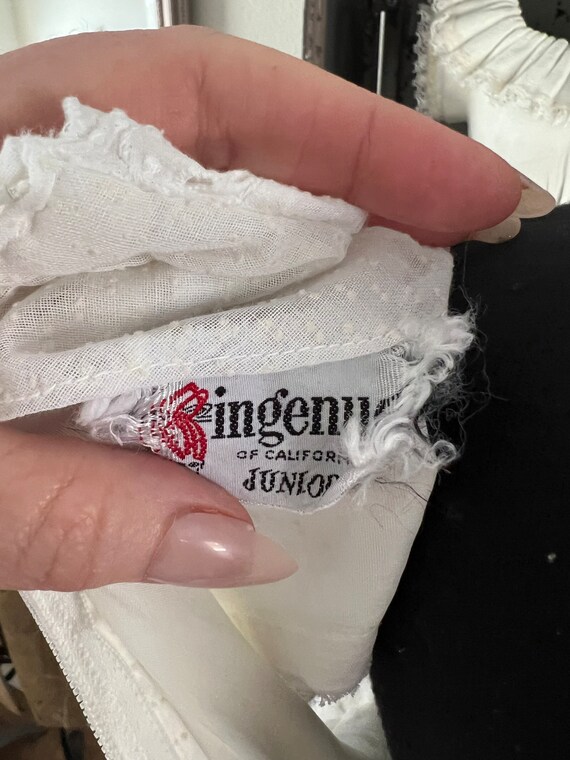 Vintage 1960's 70's White Swiss Dot Mini Dress Me… - image 6