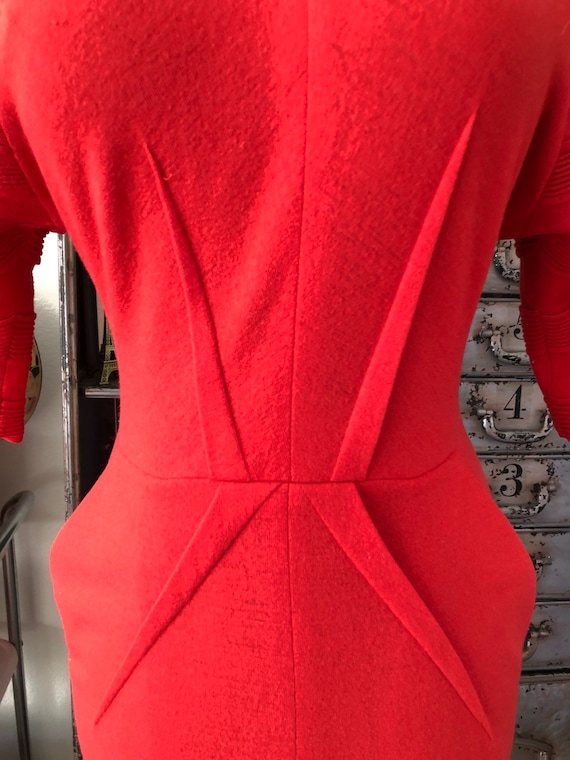Vintage 1950's Marion McCoy Red Fitted Wool Dress… - image 2