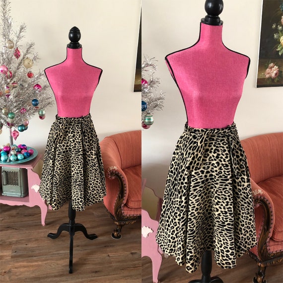 Vintage 1950's Leopard Print Corduroy Circle Skirt
