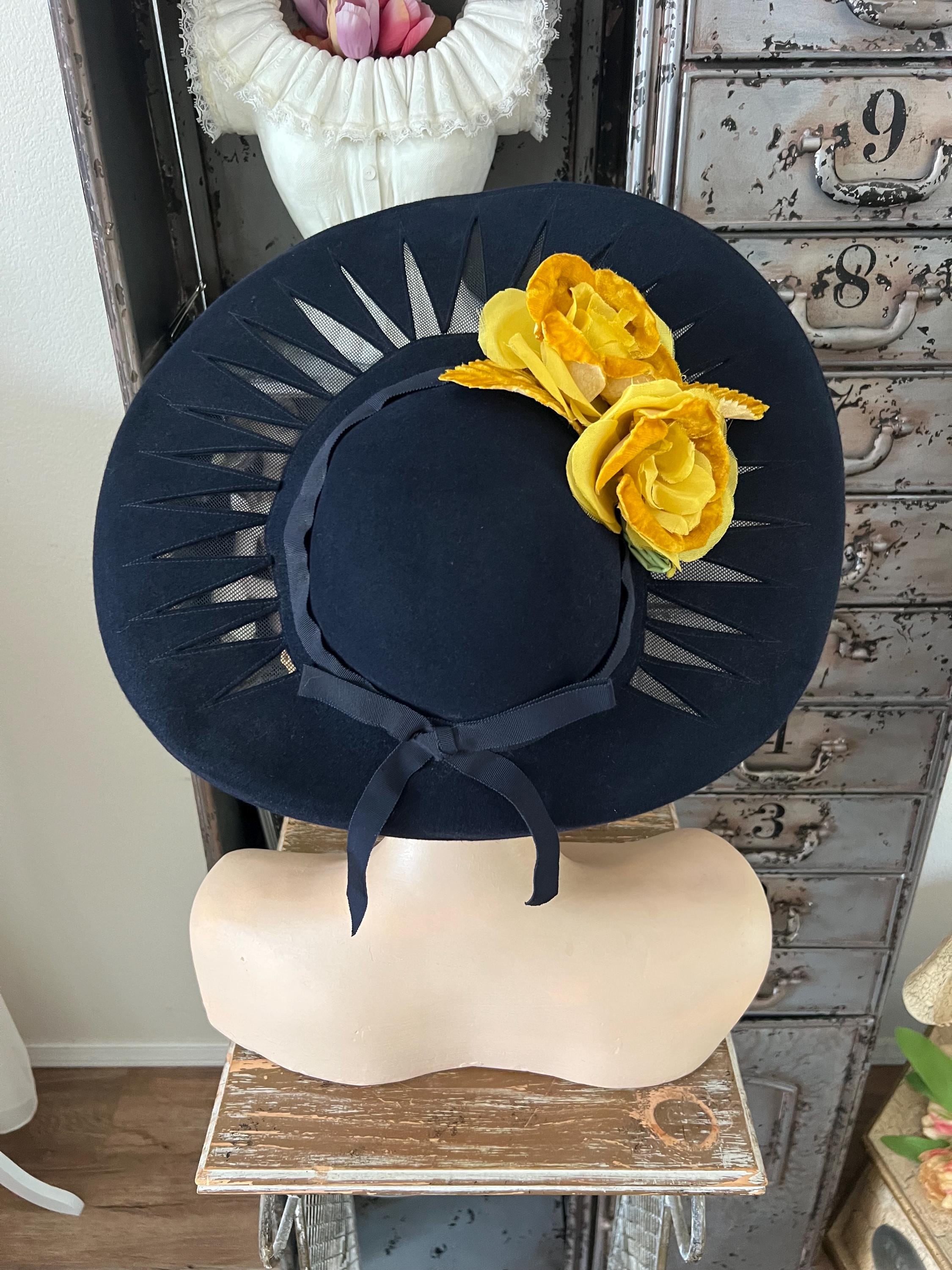 1940s cartwheel hat wide brim black crinoline horse hair with millinery flowers Classic Black Cartwheel Straw Hat - Etsy Israel main image 2