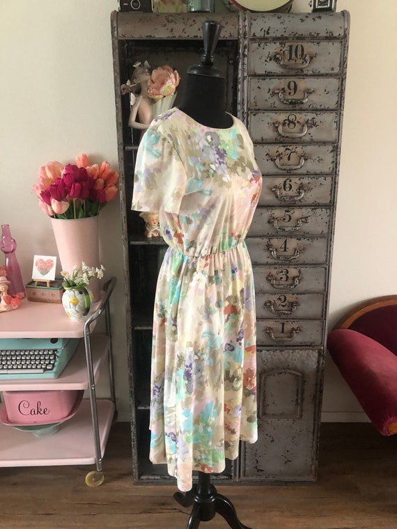 1990's Painterly Style Floral Print Dress Medium - image 4