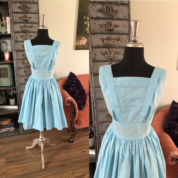 Vintage 1950's Betty Barclay Blue Cotton Dress Sma