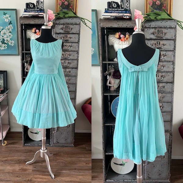 Vintage 1950's Light Turquoise Cocktail Dress XXS