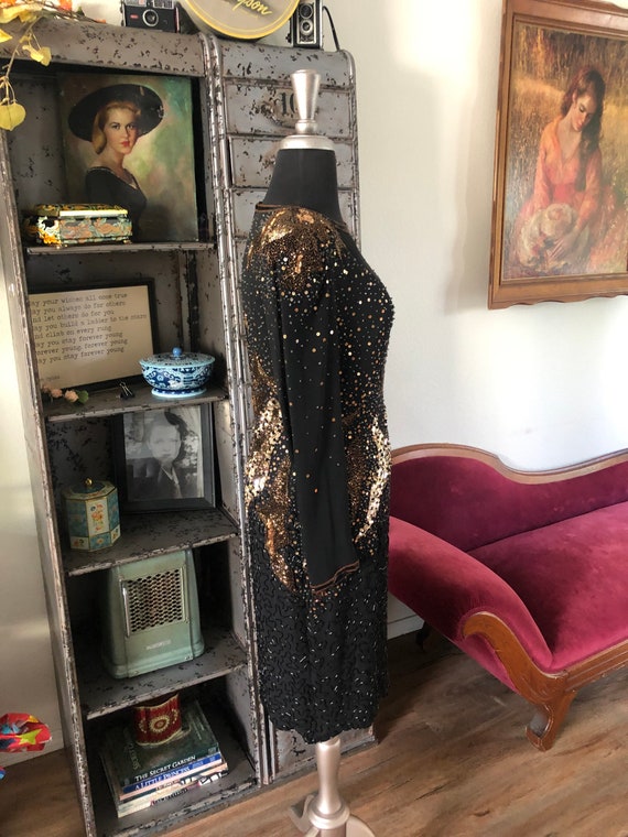 Vintage A.J. Bari 1980's Black Silk Dress with Be… - image 9