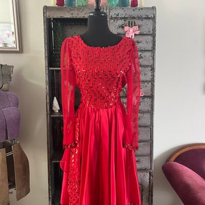 Vintage 1980's Red Satin and Sequin Dress Medium image 7