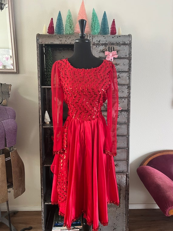 Vintage 1980's Red Satin and Sequin Dress Medium - image 7