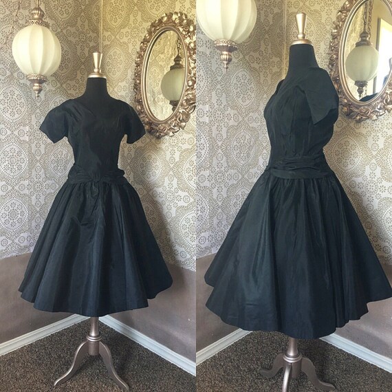 Vintage 1950's R&K Originals Black Taffeta Cocktai