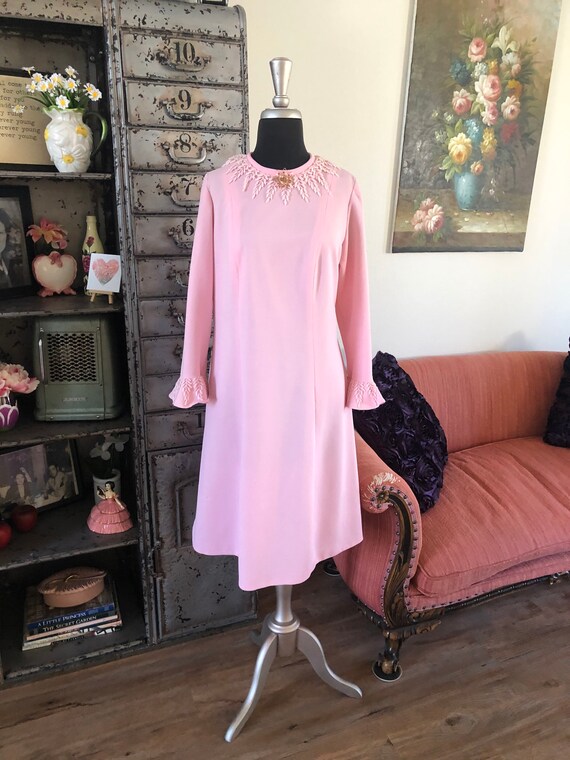 Vintage 1960's 70's Baby Pink Dress M/L - image 9