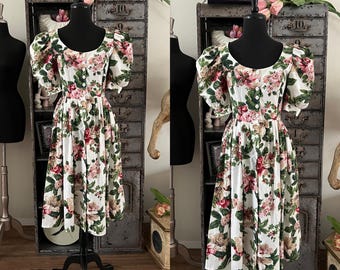 Vintage 1980's 90's Carol Anderson Button Front  Floral Dress Small