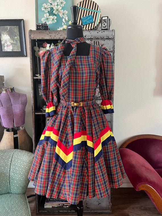 1970's 80's Red and Blue Plaid Square Dance Dress… - image 4