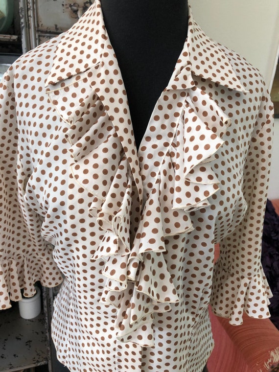 Vintage 1950's Cream and Brown Polka Dot Semi She… - image 6