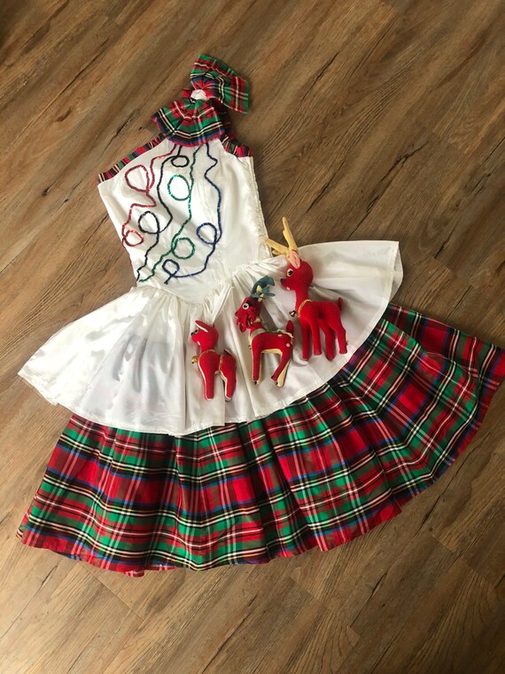 Vintage 1980's Tartan Plaid One Shoulder Sequined