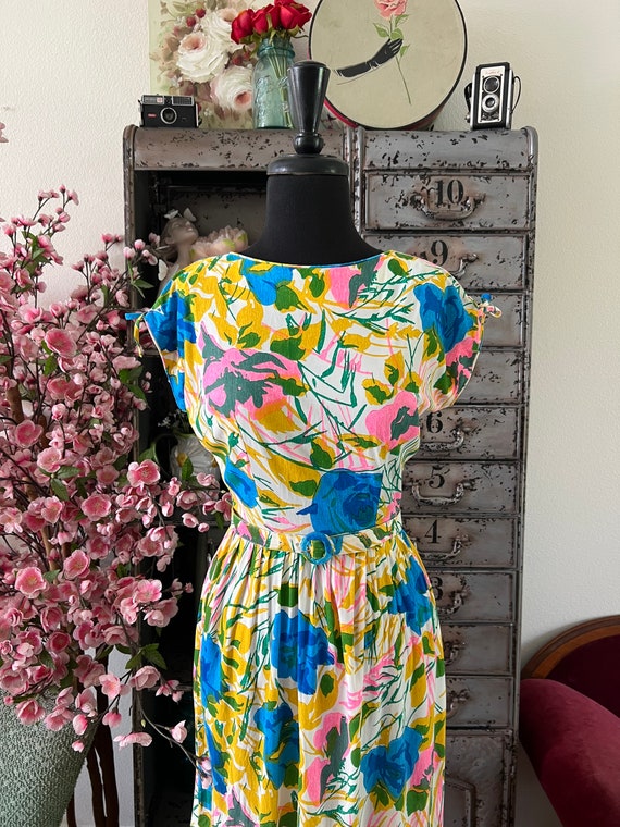 1950's 60's Mode O Day Vibrant Floral Print Dress… - image 2