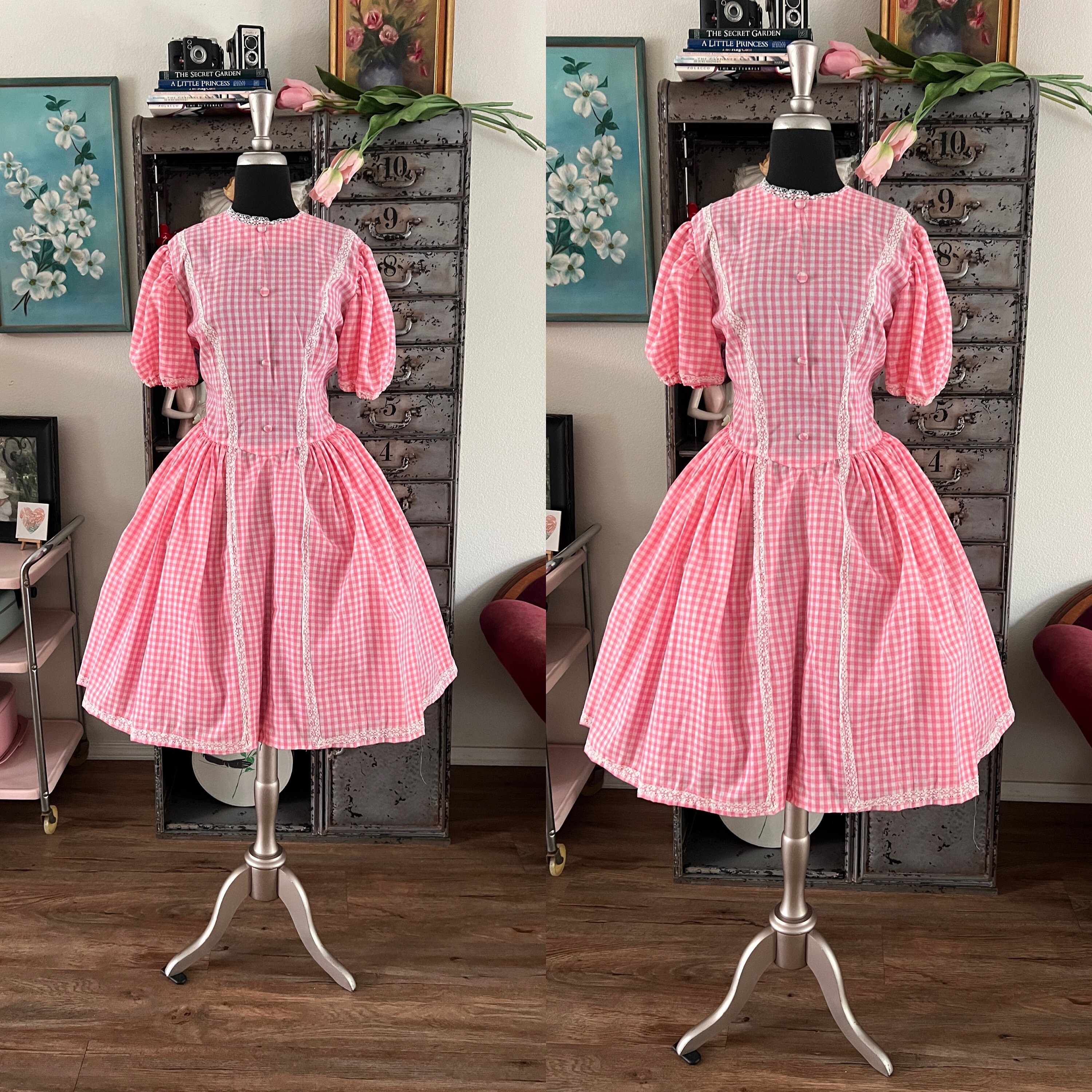 60s 70s gingham check western dress - メルカリ