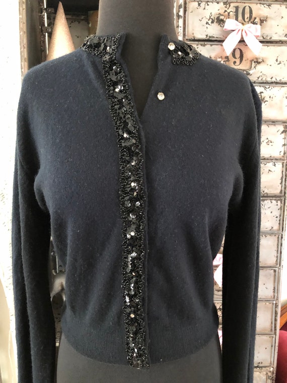 Vintage 1950's Black Cardigan Sweater with Sequin… - image 7