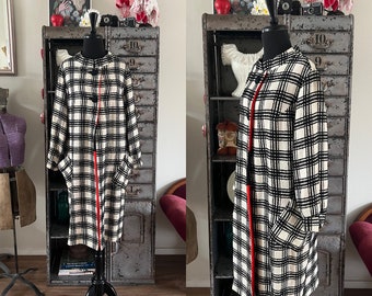 Vintage 1960's Black and White Coat with Red Lining Medium
