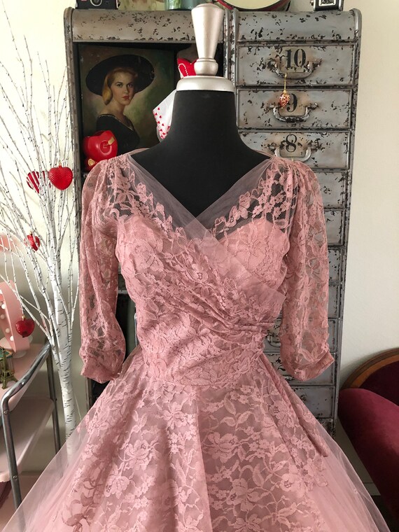 1950's Dusty Rose Cocktail Dress With Lace and Tulle XXS - Etsy