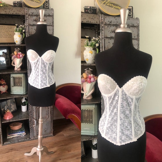 Vintage Carnival Corset Bustier White Lace Underwire 36C Back Closure Size  36 C - $28 - From August