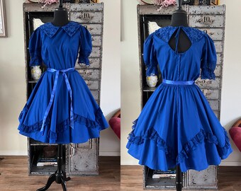 1970's 80's Royal Blue Square Dance Dress Medium