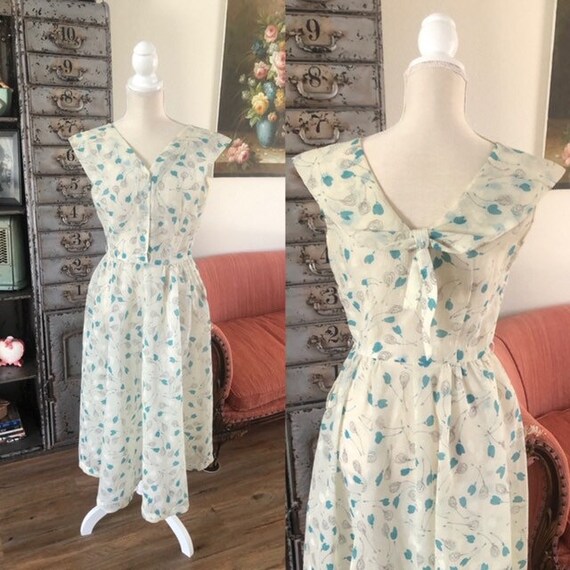 Vintage 1950's Gay Gibson Sheer Floral Print Dress