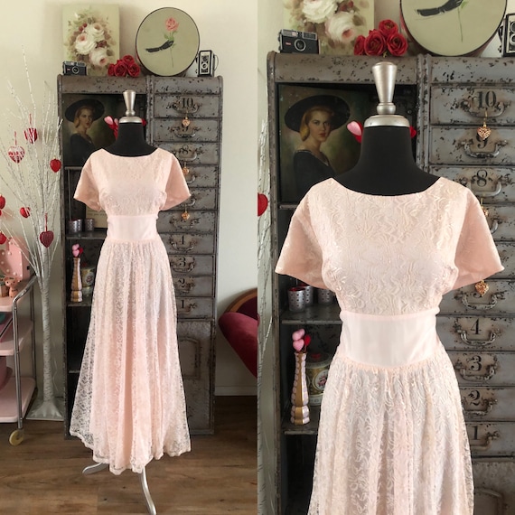 1950's 60’s Pink Floral Lace Dress XL/XXL - image 1