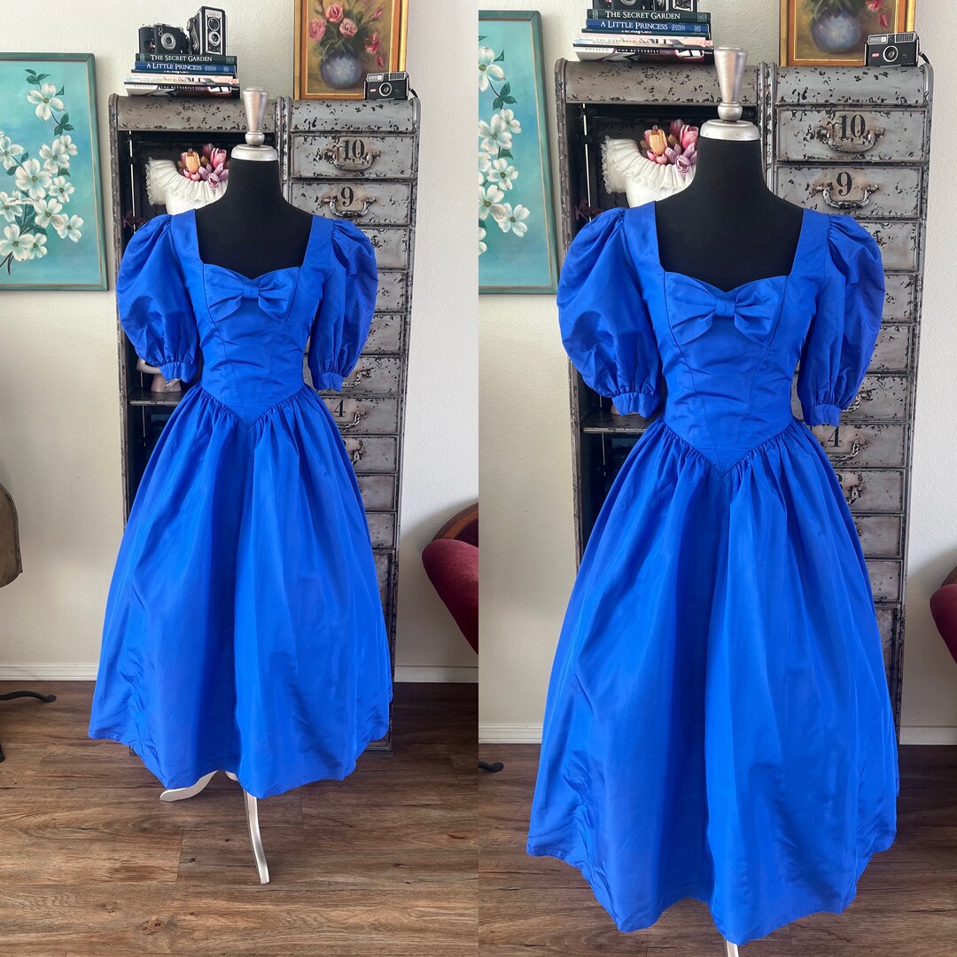 Vintage 1980 s Blue Party Dress With Bow Accents Small Etsy Canada