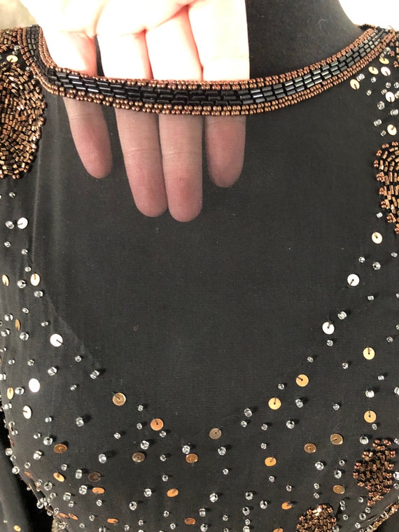 Robe Cocktail Vintage Années 80-90 A.J. Bari En Soie Perlée - Taille 8 - Paillettes Et Perles
