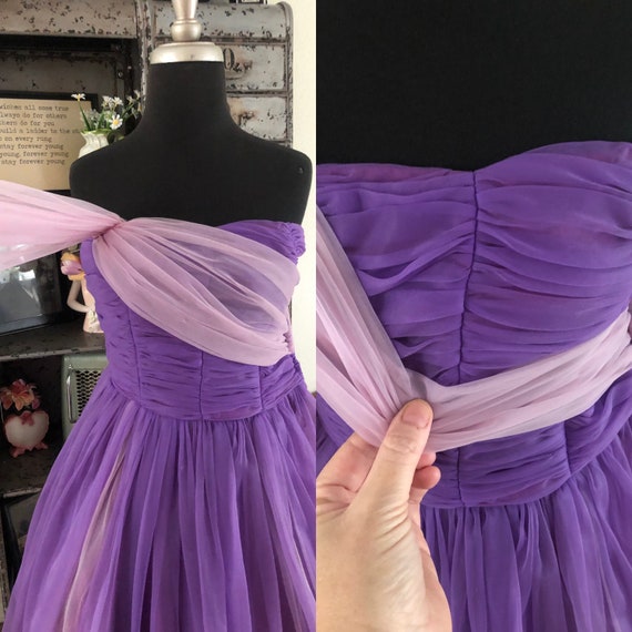 Vintage 1950's Purple and Pale Pink Cocktail Dres… - image 7