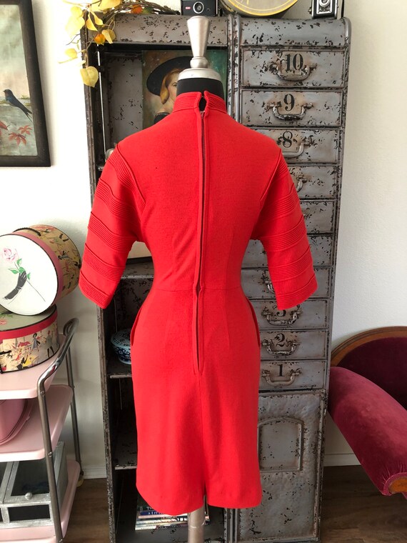 Vintage 1950's Marion McCoy Red Fitted Wool Dress… - image 5