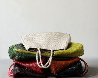 Handwoven Leather Shoulder Bag, Soft Cowhide Boho Tote