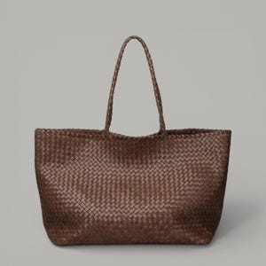 Handmade Leather Woven Hobo Bag Boho Shoulder Purse, Large Capacity Tote Dark Brown
