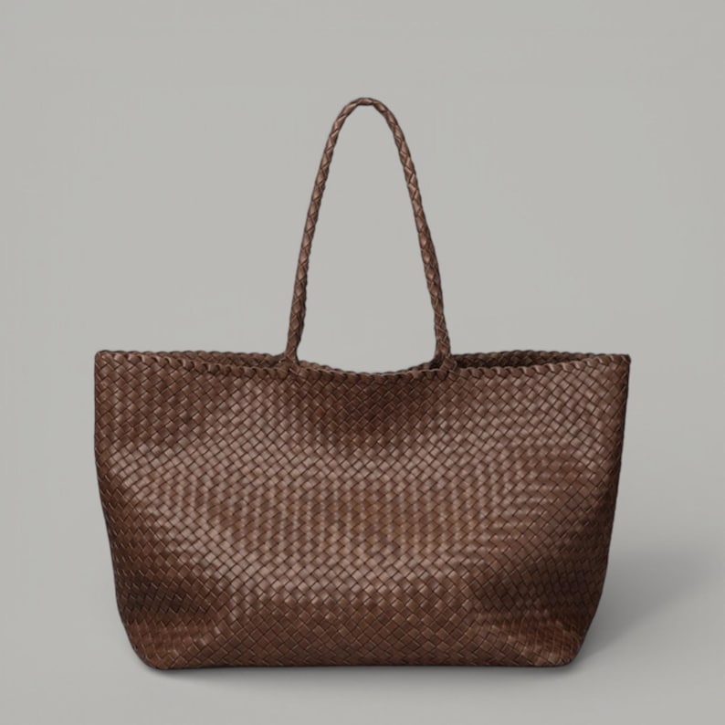 Handmade Leather Woven Hobo Bag Boho Shoulder Purse, Large Capacity Tote Dark Brown